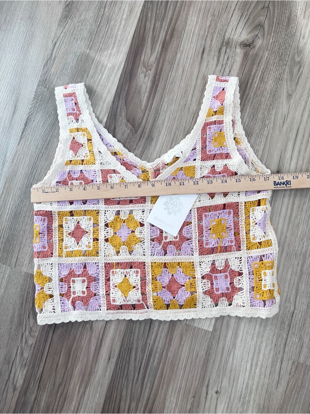 NEW Rebellion Crochet Patchwork Boho Granny Square Crochet Tank Top Size XS - Picture 3 of 8